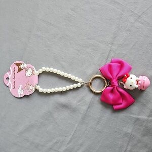 Pink Hello Kitty Keychain with Bow and Pearls